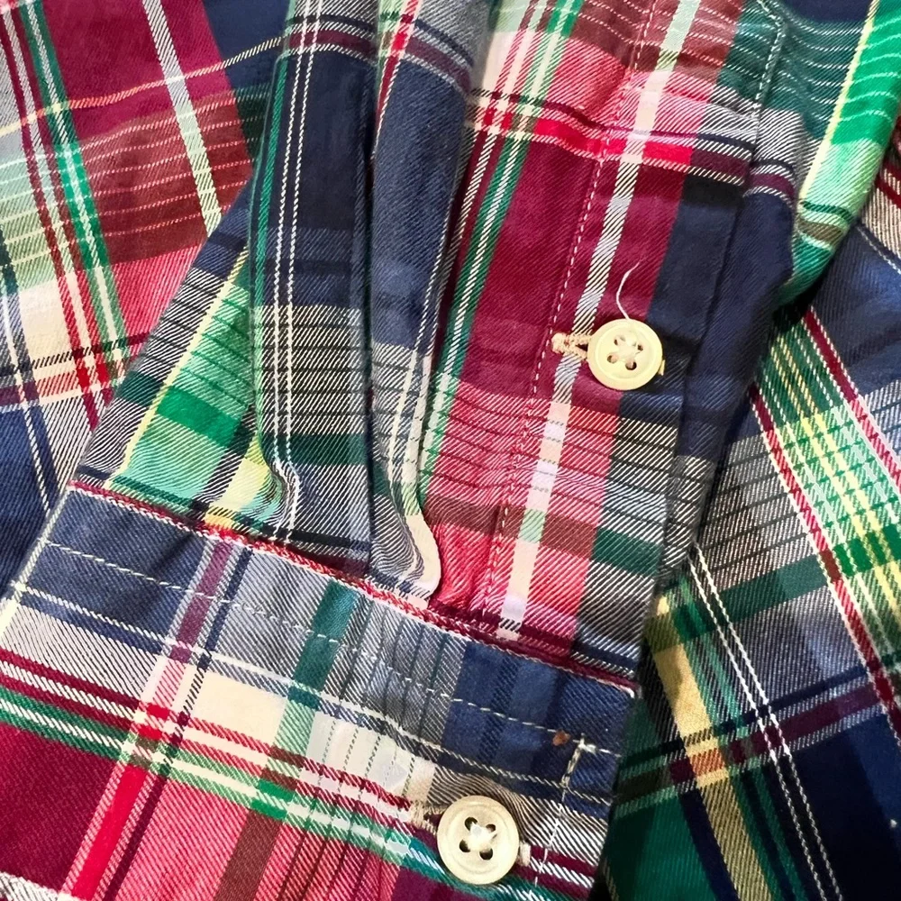 Ralph Lauren Boys Plaid Button-Down Shirt - Green, Red, Blue Medium (10-12)
